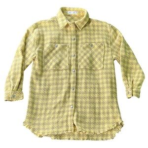 💋3/$10💋Zara Twill Houndstooth Preppy Yellow Plaid Girls Shacket Size 13-14
